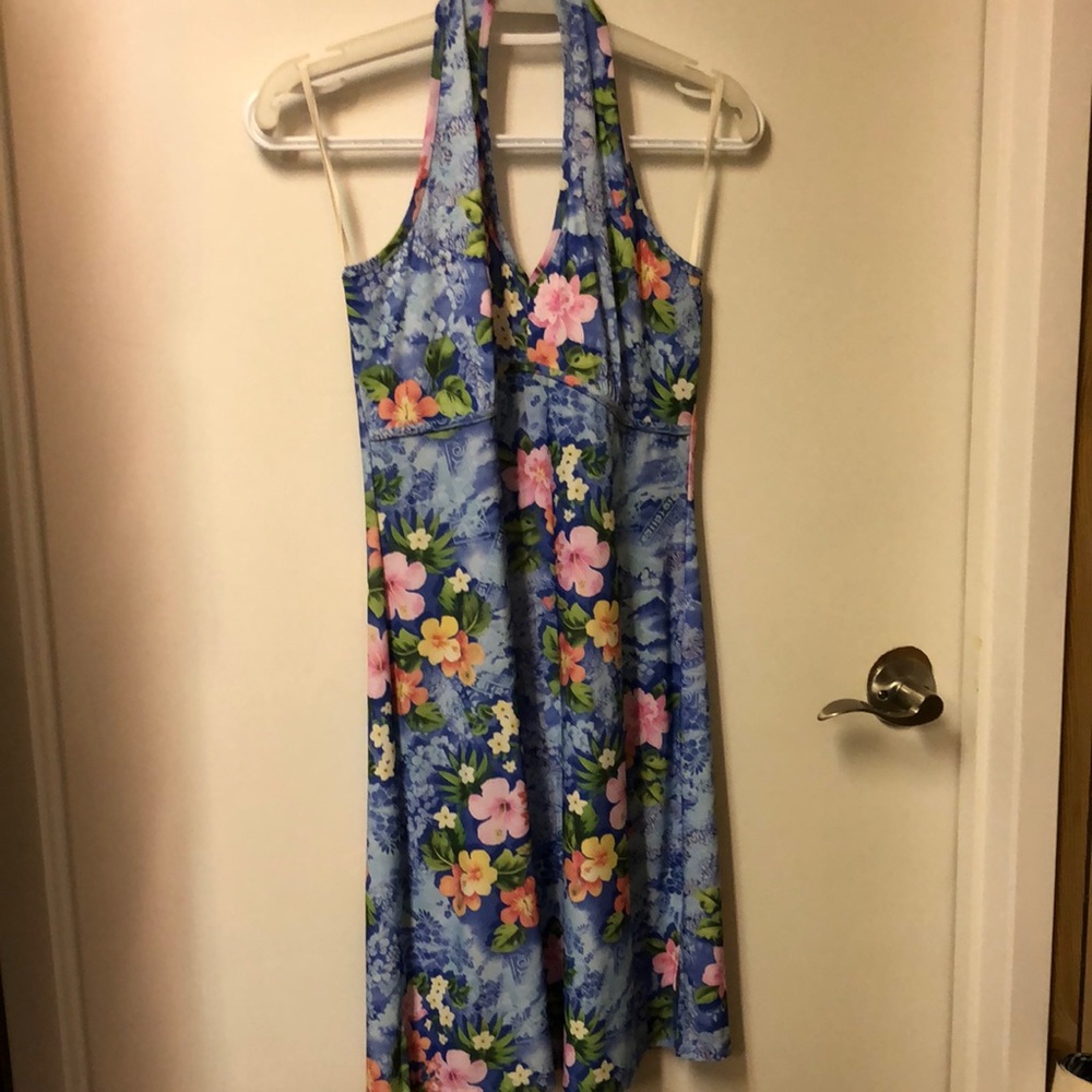 Pelican Cove Hawaiian flowered blue dress size Medium - Picture 1 of 4